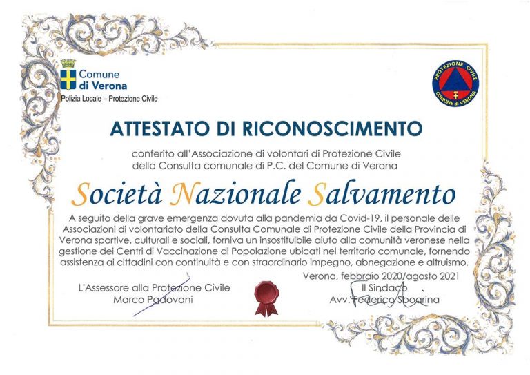 Il Comune di Verona conferisce l’Attestato di Riconoscimento alla SNS