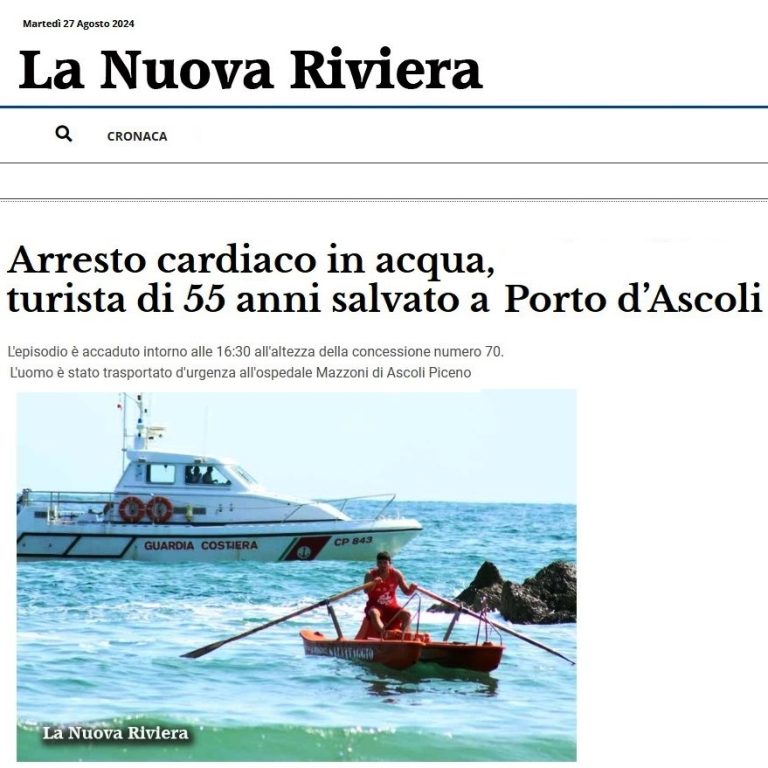 Arresto cardiaco in acqua, turista di 55 anni salvato a Porto d’Ascoli