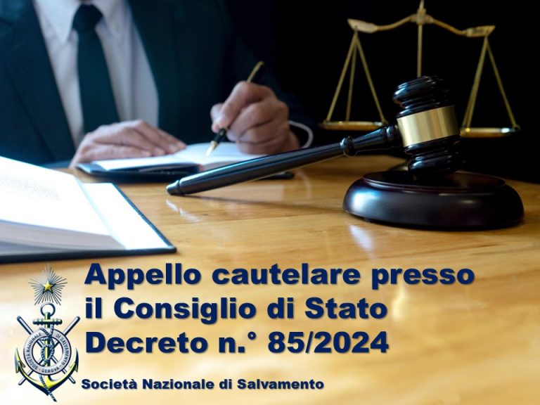 Comunicazione: Deposito Appello cautelare presso il Consiglio di Stato – Decreto n.° 85/2024